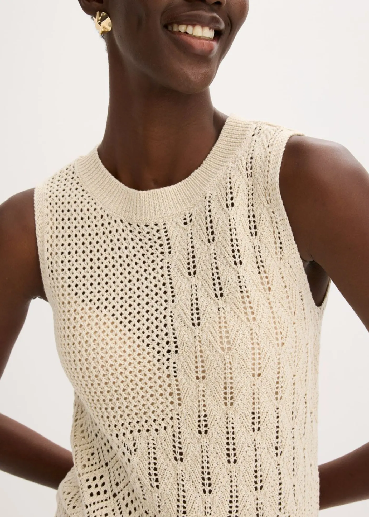 bonprix bonprix Top de punto ajour con fibras metalizadas beige natural-oro metalizado Outlet
