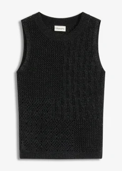 bonprix bonprix Top de punto ajour con fibras metalizadas negro-pizarra New