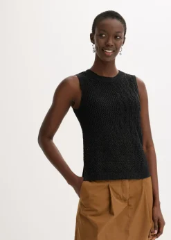 bonprix bonprix Top de punto ajour con fibras metalizadas negro-pizarra New