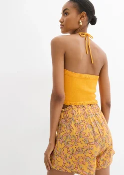 bonprix bonprix Top de punto anudado al cuello Amarillo-naranja New