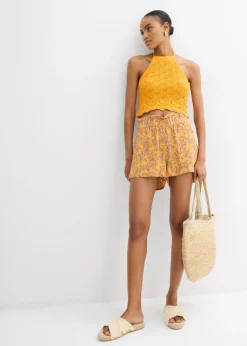 bonprix bonprix Top de punto anudado al cuello Amarillo-naranja New