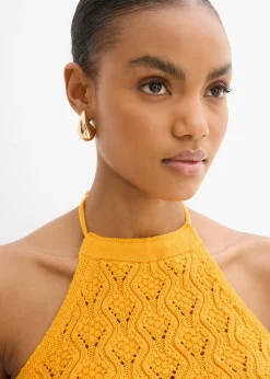 bonprix bonprix Top de punto anudado al cuello Amarillo-naranja New