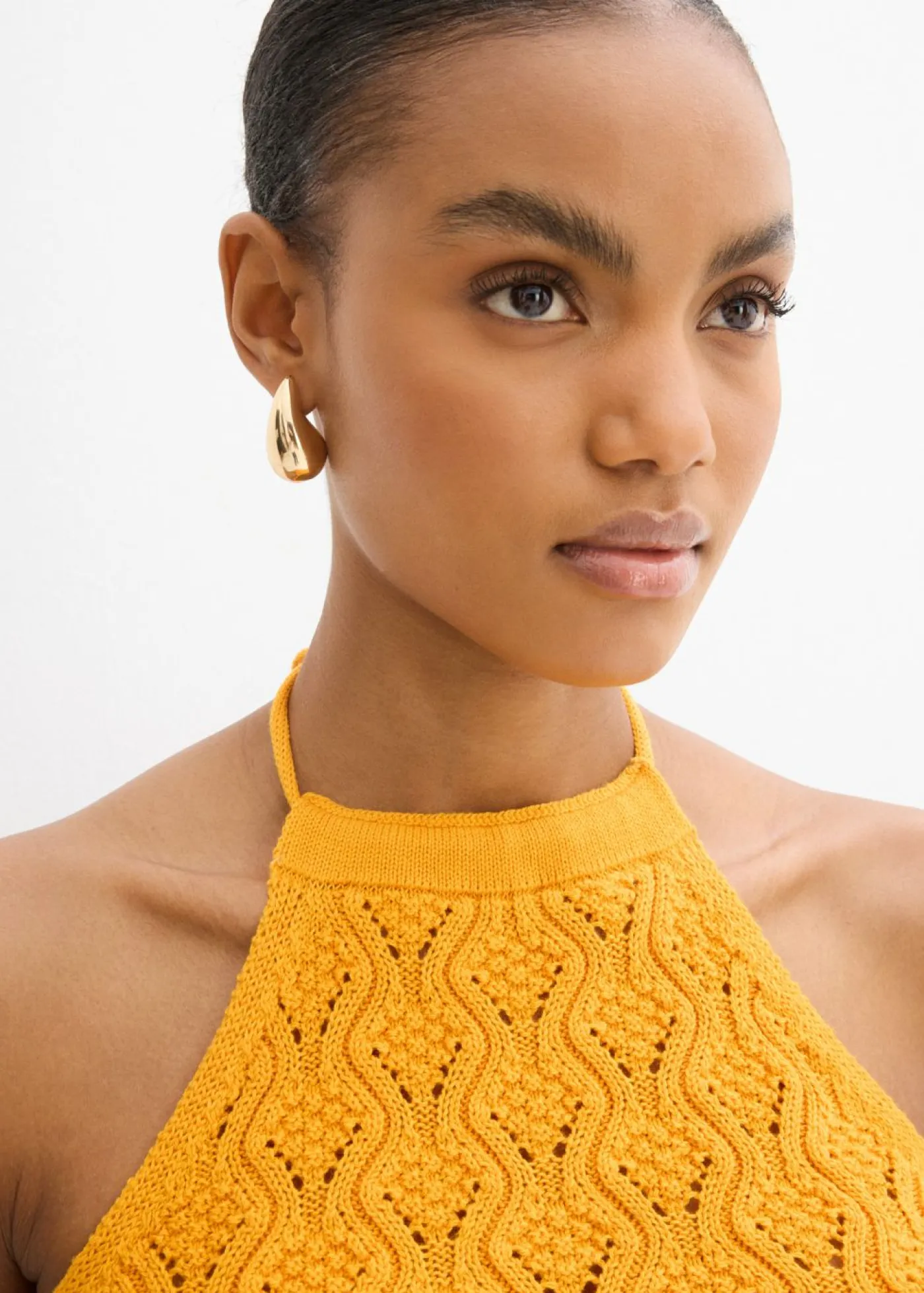 bonprix bonprix Top de punto anudado al cuello Amarillo-naranja New