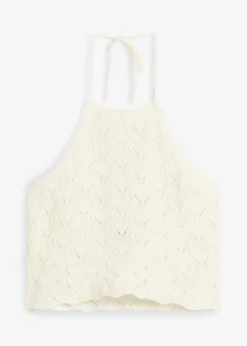 bonprix bonprix Top de punto anudado al cuello Blanco lana Sale