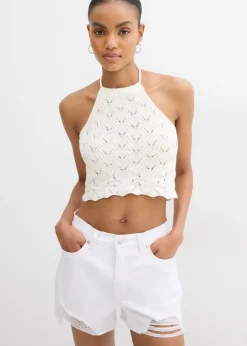 bonprix bonprix Top de punto anudado al cuello Blanco lana Sale
