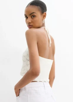 bonprix bonprix Top de punto anudado al cuello Blanco lana Sale