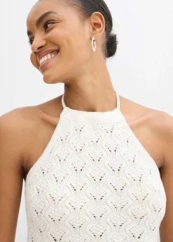 bonprix bonprix Top de punto anudado al cuello Blanco lana Sale