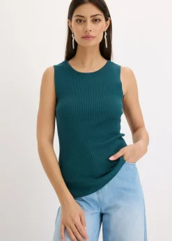 bonprix bonprix Top de punto con cinta brillante verde pimiento Outlet