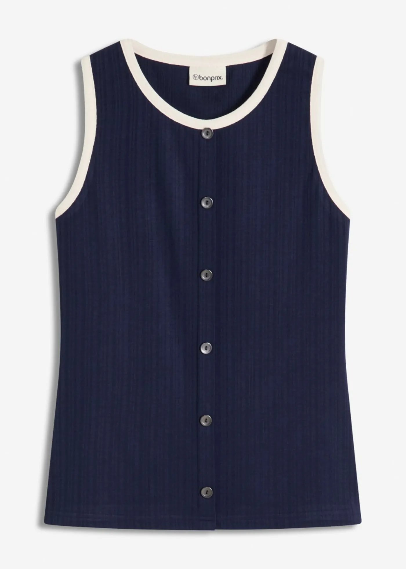 bonprix bonprix Top de punto con panel en contraste azul marino-beige natural Sale