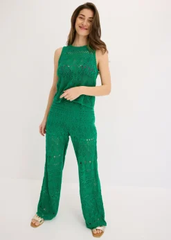 bonprix bonprix Top de punto con patrón de punto calado verde gema Clearance
