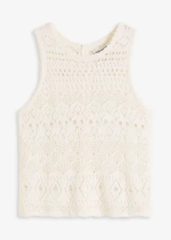bonprix bonprix Top de punto con patrón de punto calado Blanco lana Clearance