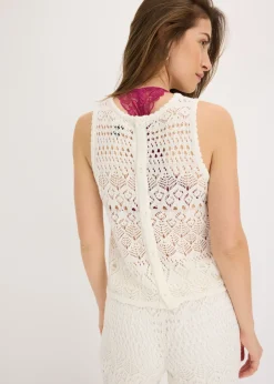 bonprix bonprix Top de punto con patrón de punto calado Blanco lana Clearance