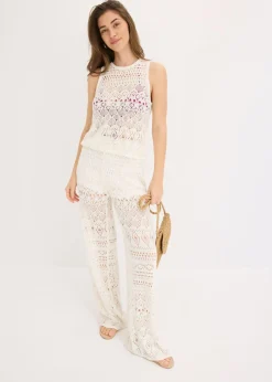 bonprix bonprix Top de punto con patrón de punto calado Blanco lana Clearance