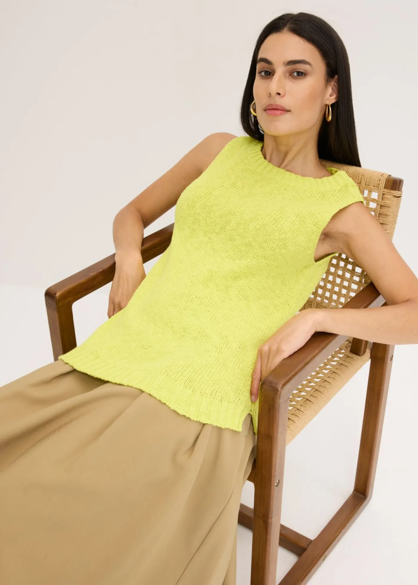 bonprix bonprix Top de punto de algodón con textura nudosa Amarillo cítrico New