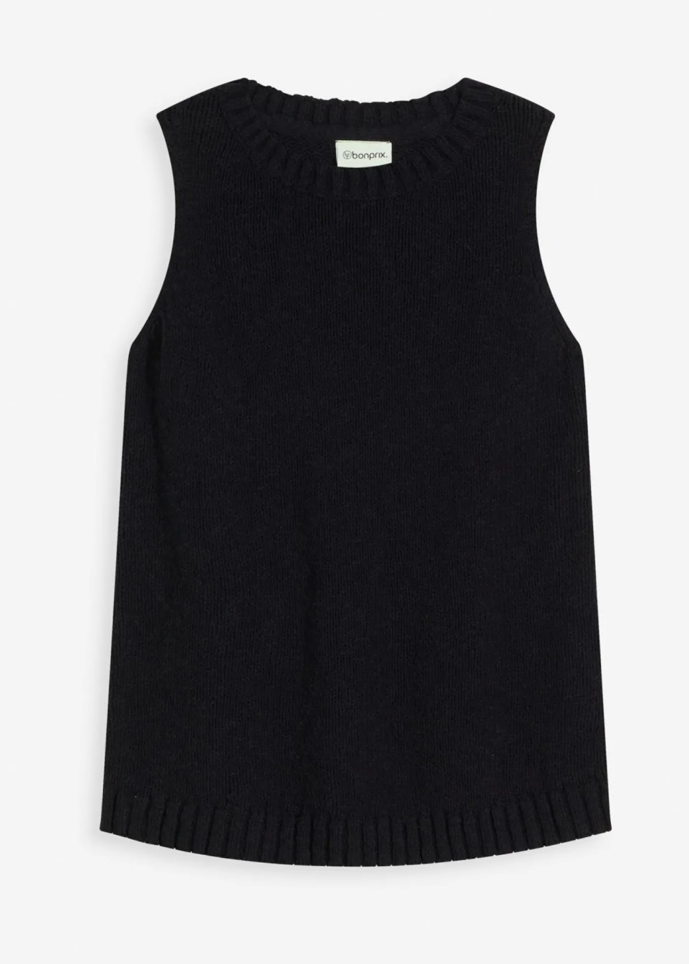 bonprix bonprix Top de punto de algodón con textura nudosa Negro New