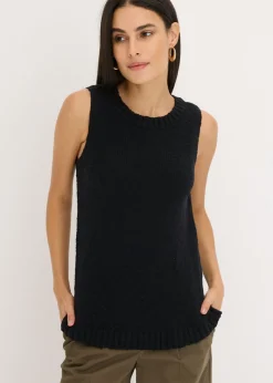 bonprix bonprix Top de punto de algodón con textura nudosa Negro New