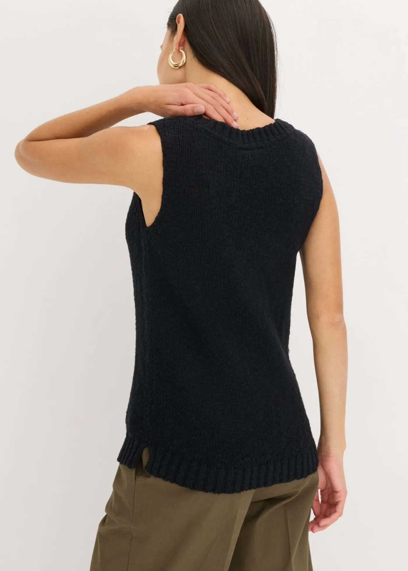 bonprix bonprix Top de punto de algodón con textura nudosa Negro New