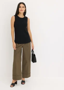 bonprix bonprix Top de punto de algodón con textura nudosa Negro New