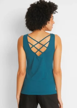 bonprix bonprix Top de punto de algodón orgánico puro Petróleo azul Hot