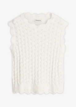 bonprix bonprix Top de punto de algodón puro Blanco lana Outlet