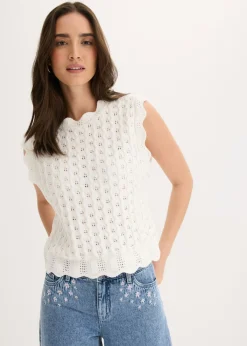 bonprix bonprix Top de punto de algodón puro Blanco lana Outlet