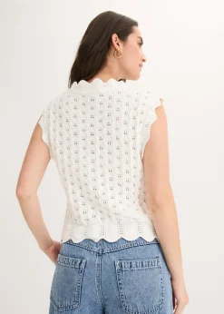 bonprix bonprix Top de punto de algodón puro Blanco lana Outlet