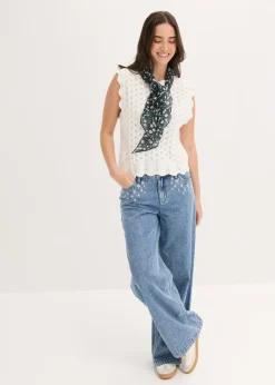 bonprix bonprix Top de punto de algodón puro Blanco lana Outlet