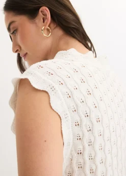 bonprix bonprix Top de punto de algodón puro Blanco lana Outlet
