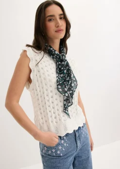 bonprix bonprix Top de punto de algodón puro Blanco lana Outlet