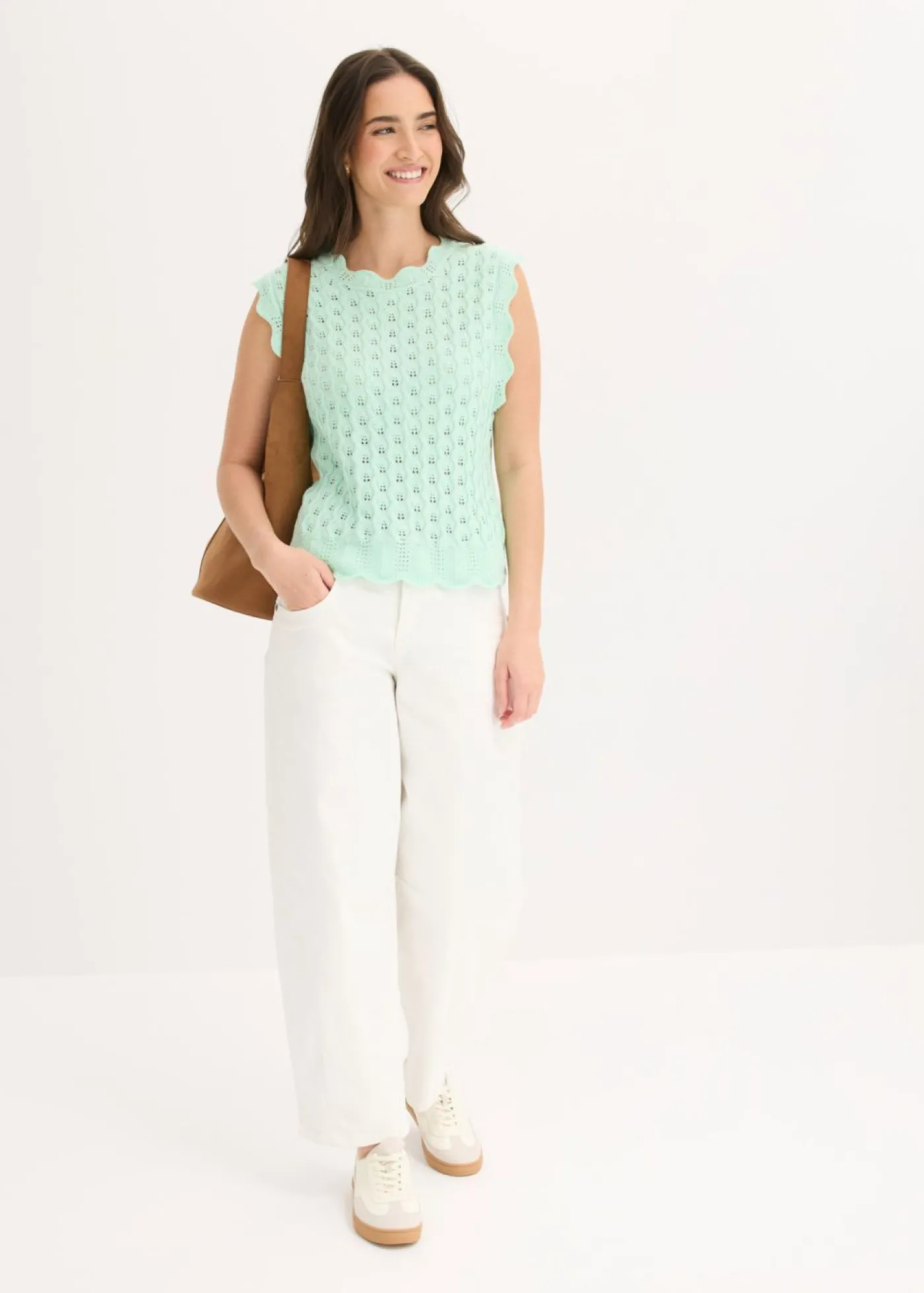 bonprix bonprix Top de punto de algodón puro Menta claro Discount
