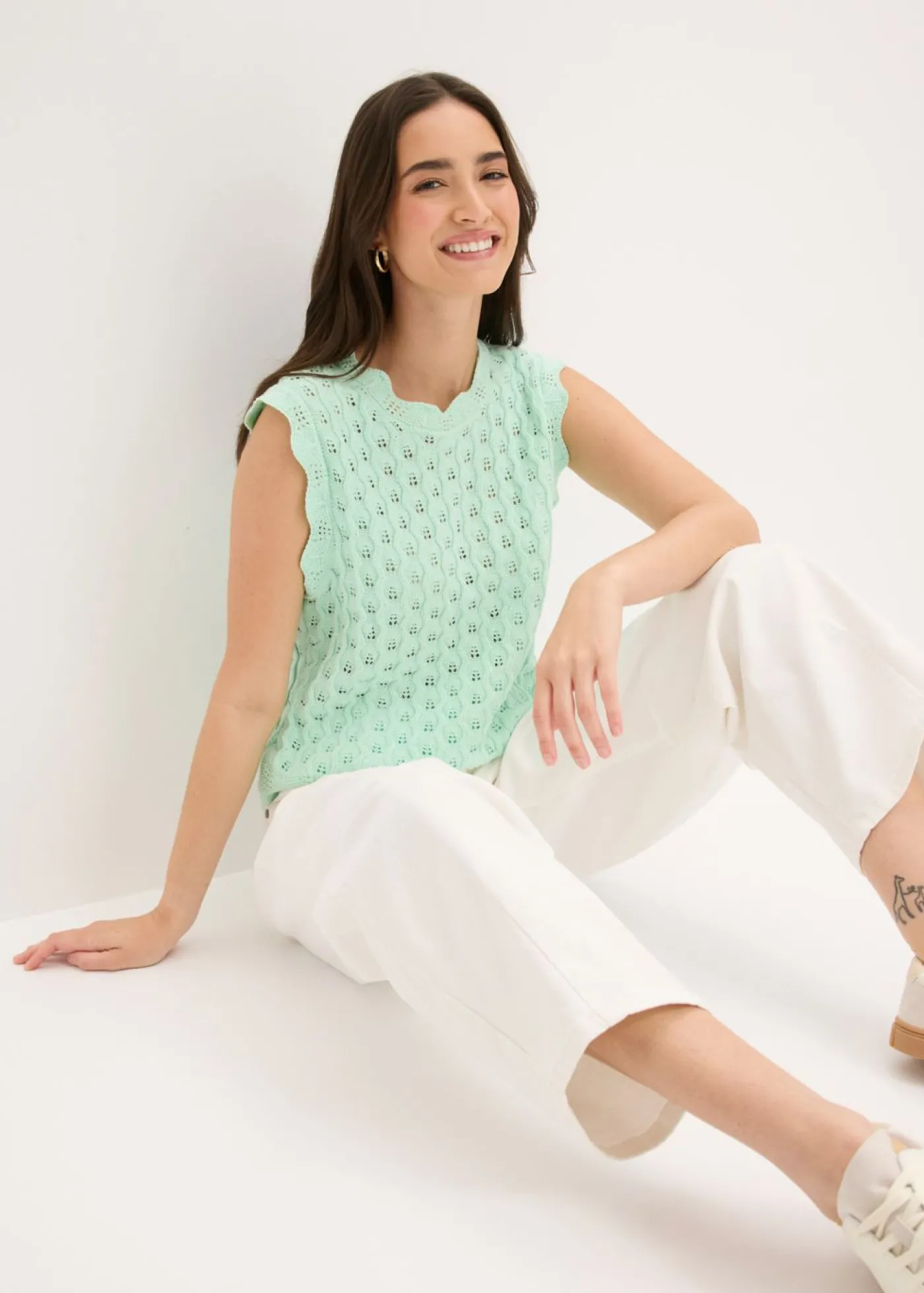 bonprix bonprix Top de punto de algodón puro Menta claro Discount