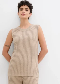 bonprix bonprix Top de punto de mezcla de viscosa beige-kaki Outlet