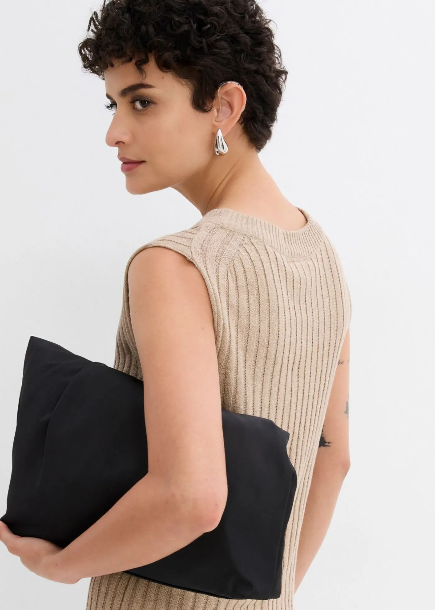 bonprix bonprix Top de punto de mezcla de viscosa beige-kaki Outlet