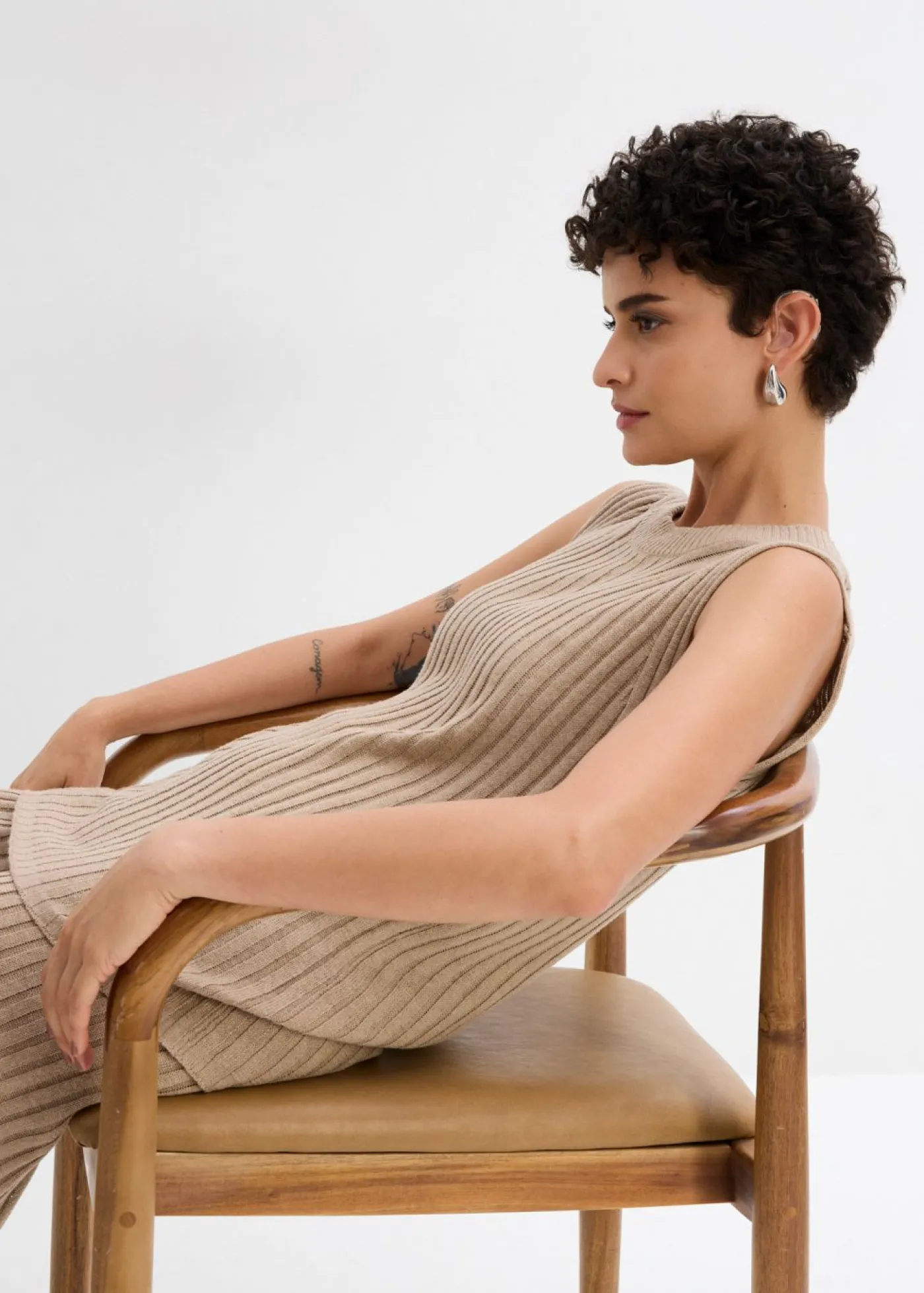 bonprix bonprix Top de punto de mezcla de viscosa beige-kaki Outlet