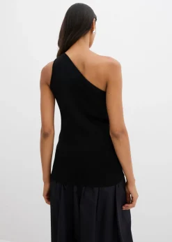 bonprix bonprix Top de punto de mezcla de viscosa con hombros al descubierto Negro Outlet