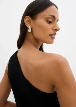bonprix bonprix Top de punto de mezcla de viscosa con hombros al descubierto Negro Outlet