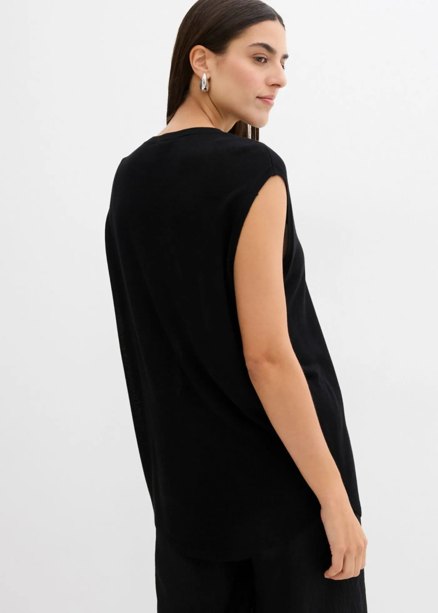bonprix bonprix Top de punto de viscosa fina con forma abullonada Negro Outlet