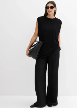 bonprix bonprix Top de punto de viscosa fina con forma abullonada Negro Outlet