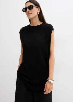 bonprix bonprix Top de punto de viscosa fina con forma abullonada Negro Outlet