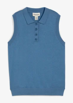 bonprix bonprix Top de punto fino con contenido de seda y cuello tipo polo verde mar New