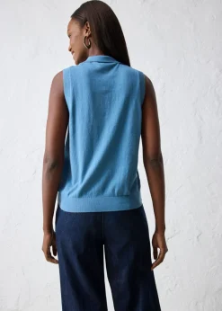 bonprix bonprix Top de punto fino con contenido de seda y cuello tipo polo verde mar New
