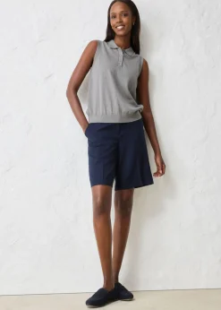 bonprix bonprix Top de punto fino con contenido de seda y cuello tipo polo Gris jaspeado Best