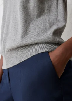 bonprix bonprix Top de punto fino con contenido de seda y cuello tipo polo Gris jaspeado Best