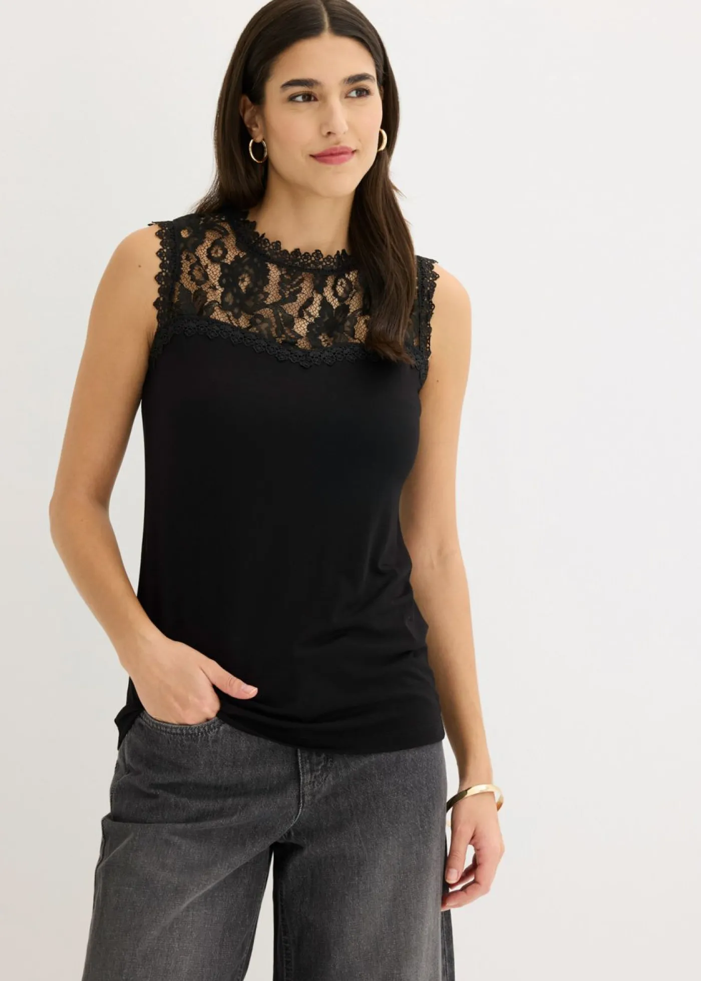 bonprix bonprix Top de suave mezcla de viscosa Negro Clearance