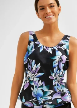 bonprix bonprix Top de tankini oversize Negro-azul de flores