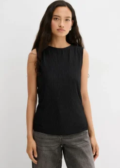 bonprix bonprix Top de tejido arrugado estructurado Negro Discount