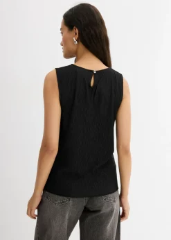 bonprix bonprix Top de tejido arrugado estructurado Negro Discount