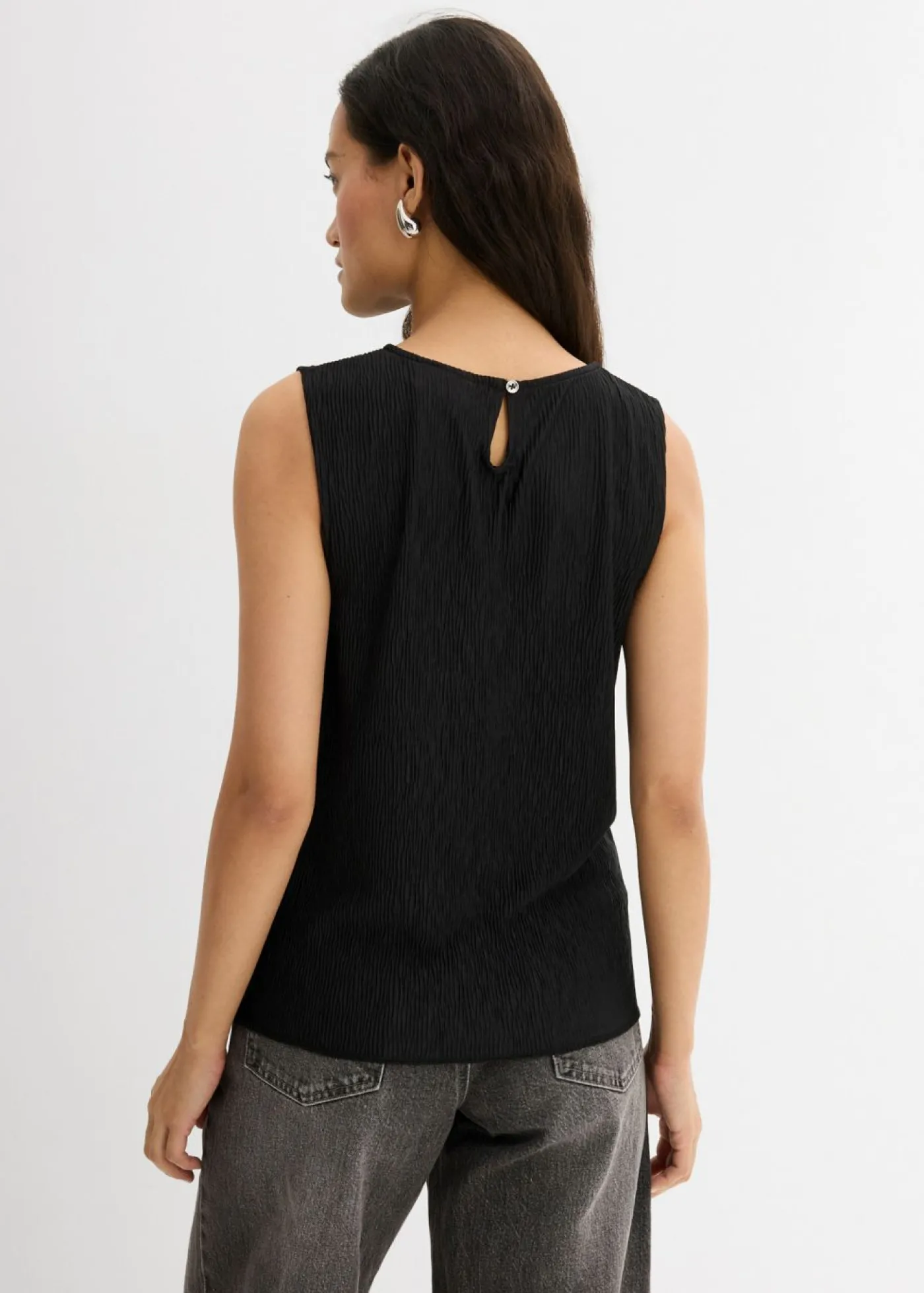 bonprix bonprix Top de tejido arrugado estructurado Negro Discount
