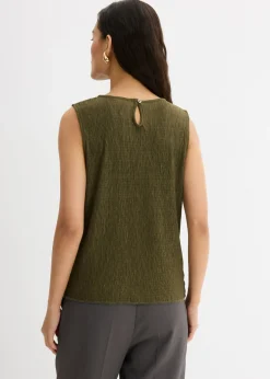 bonprix bonprix Top de tejido arrugado estructurado Verde oliva oscuro New