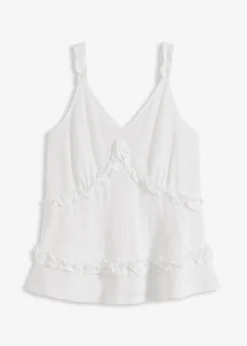 bonprix bonprix Top de tirantes finos con volantes Blanco Sale